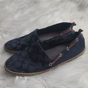 Coach Navy Signature Canvas Slip-On Loafers with Rope Trim Size 8